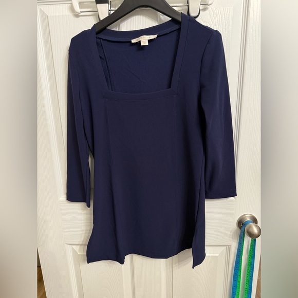 Boston Proper Square Neck Tunic 3/4 Top Stretch Navy Blue Small Beyond Travel - Picture 1 of 4